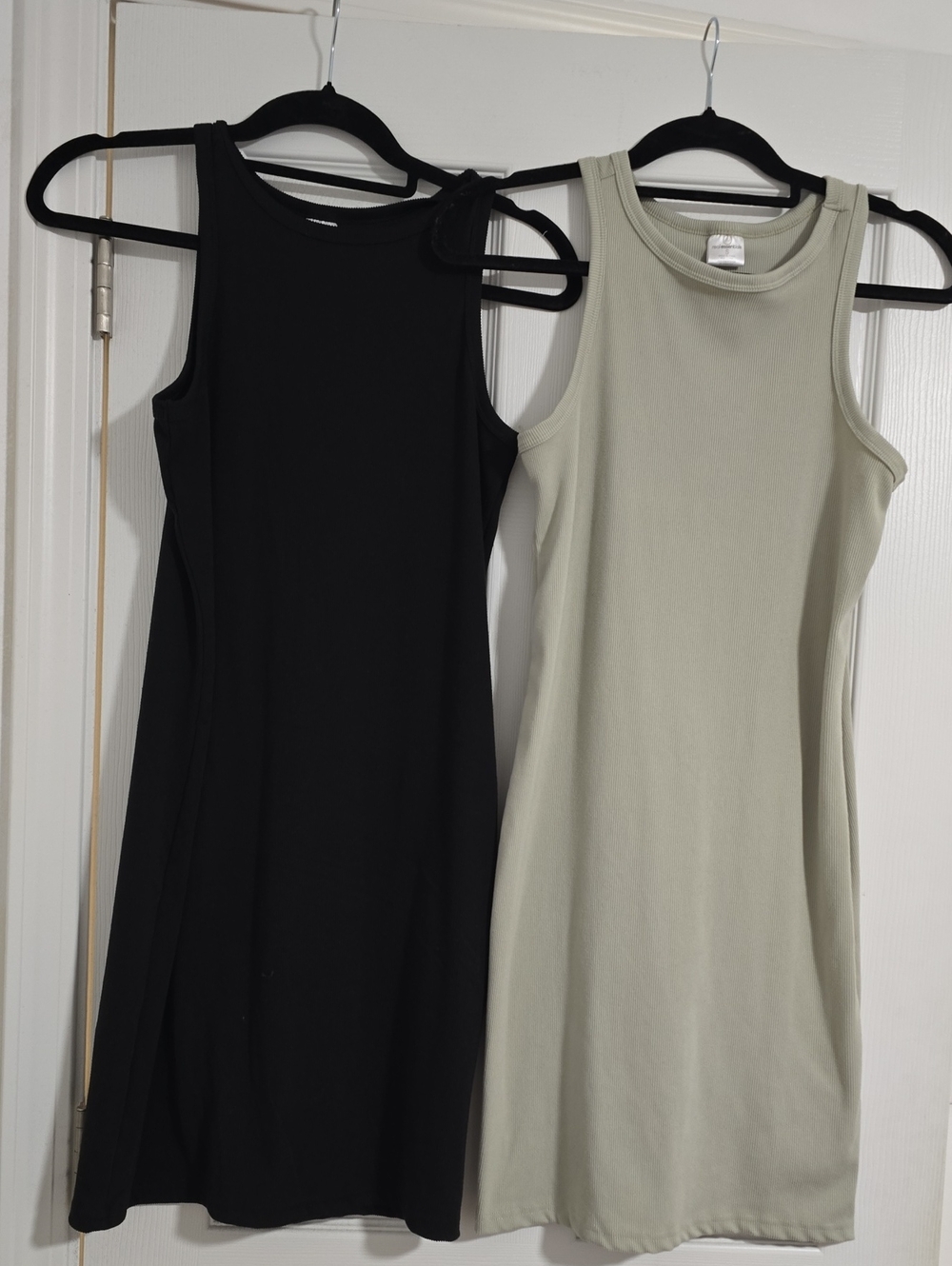 Sleeveless Ribbed Mini Dress in Black and Sage - Casual Staple